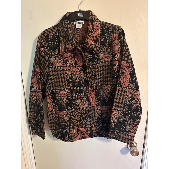 VINTAGE C.M. Shapes Tapestry Jacket Floral‎ Paisley Print Button Front Coat 18W - Picture 1 of 9